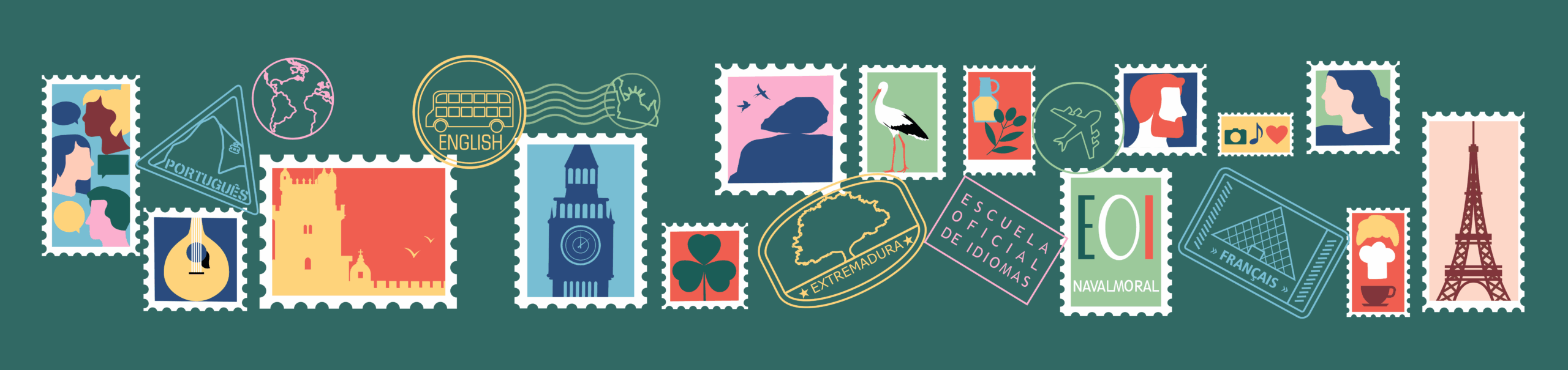 Banner del centro con sellos postales