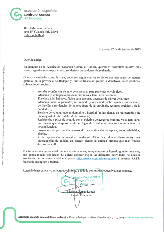 Carta Agradecimiento AECC