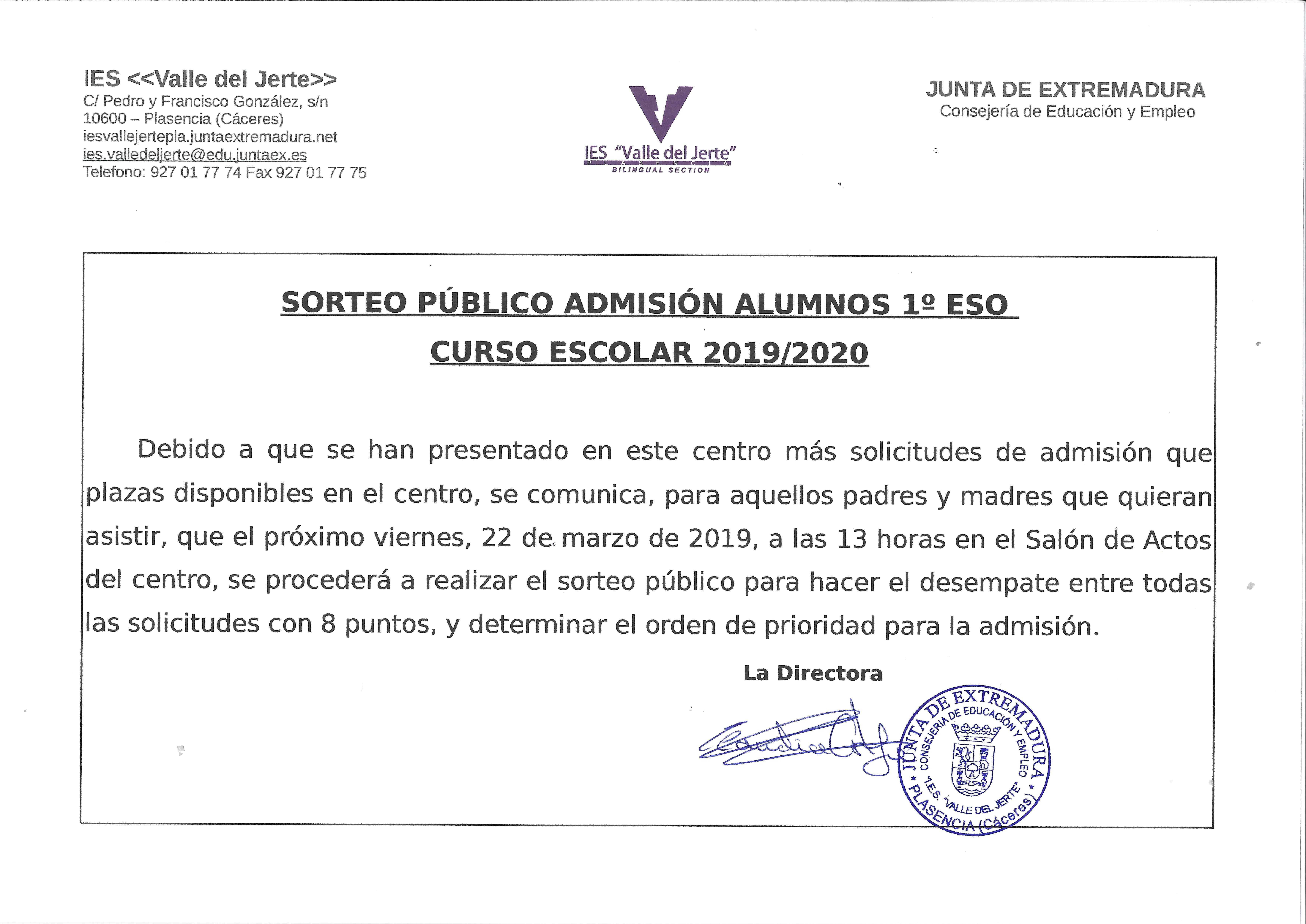 sorteo admision