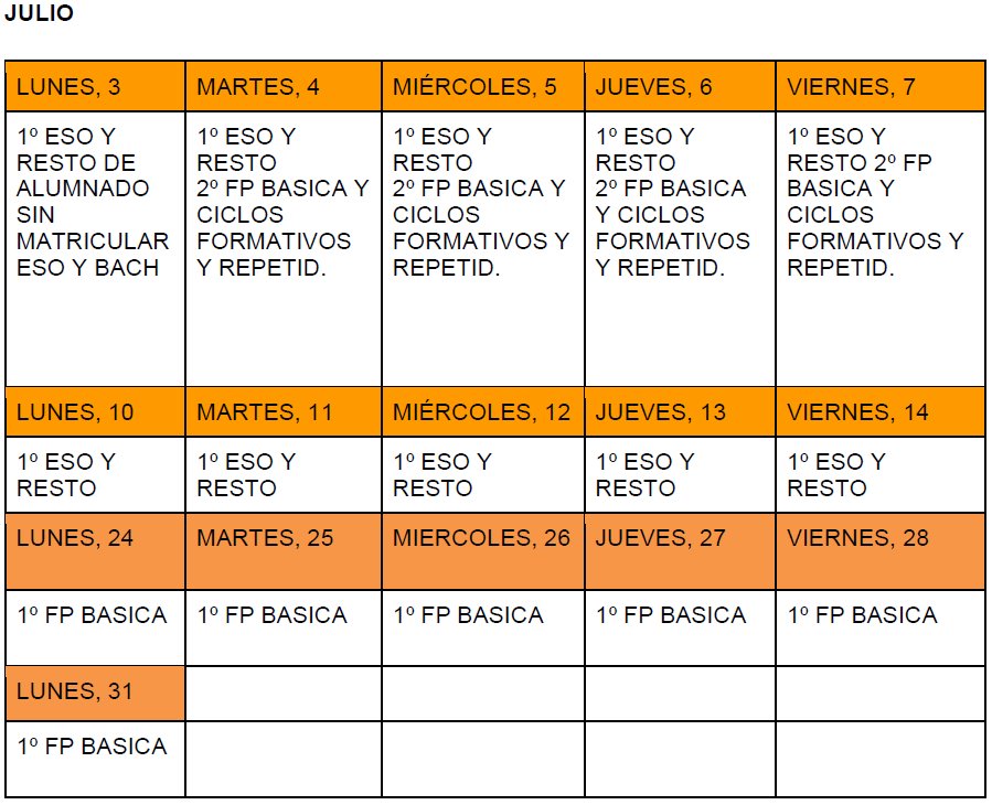 calendario MATR JULIO