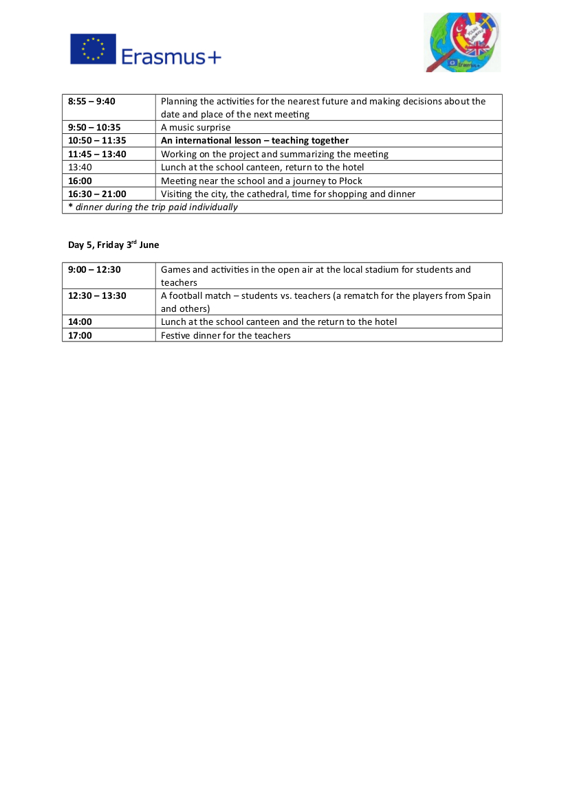 Activities for teachers during the Erasmus 2