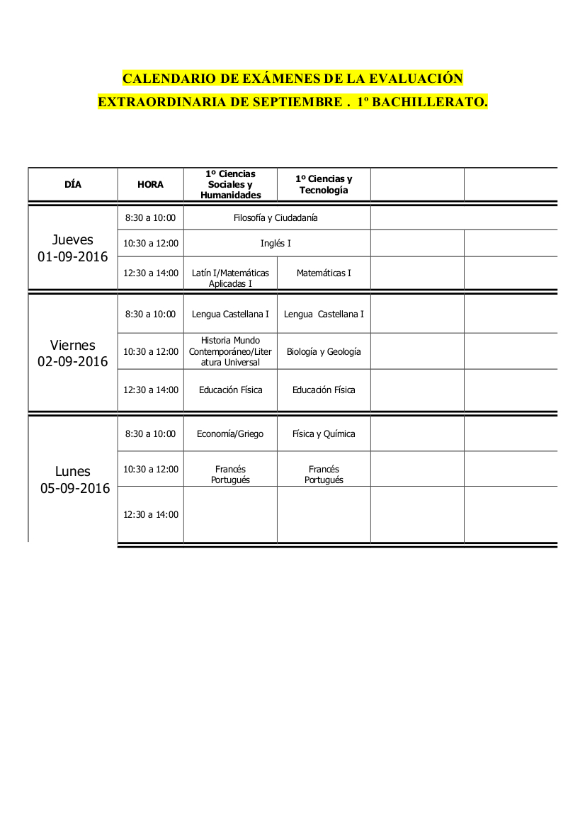 calendario recuperacion septiembre 2016 2