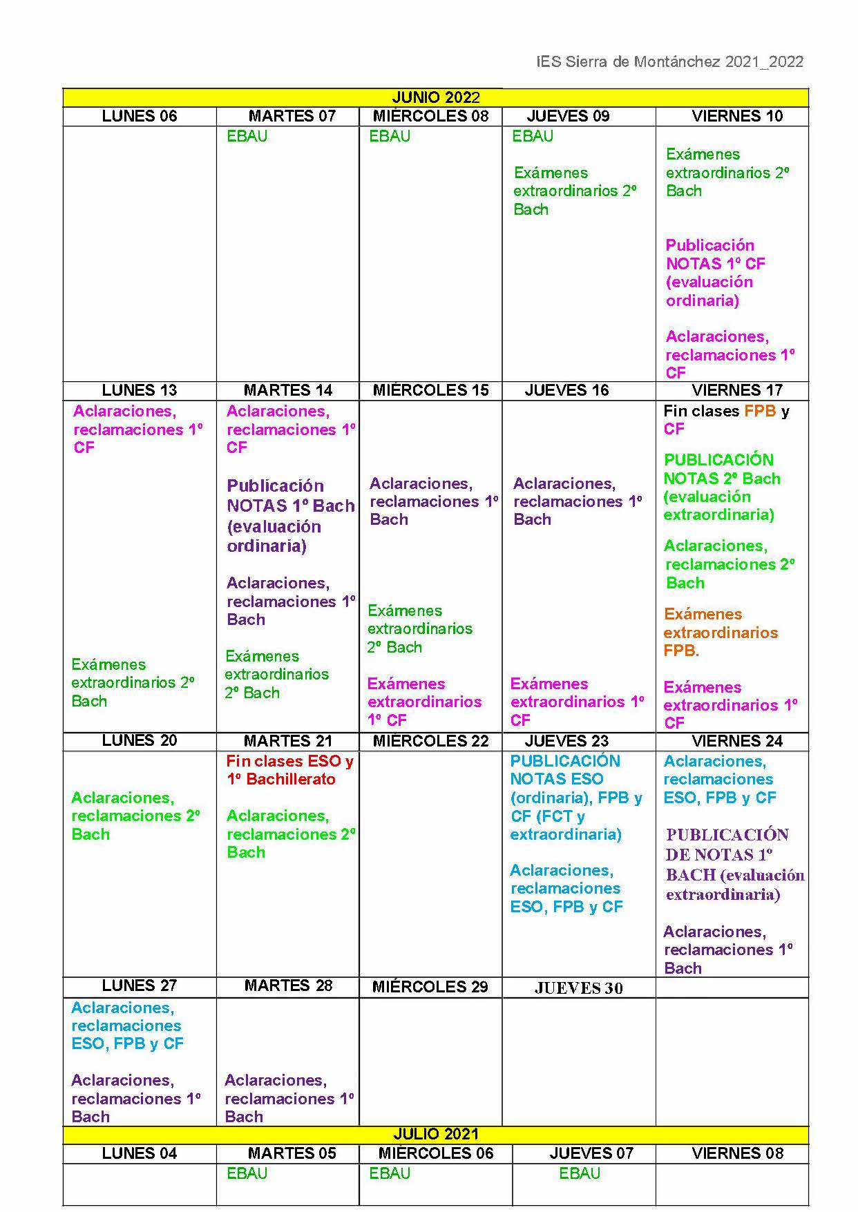Calendario general 21 22 21