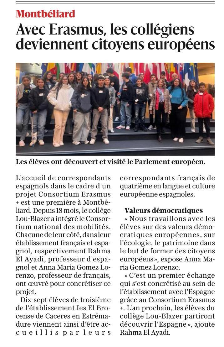 Artículo publicado en periódico local de Montbéliard