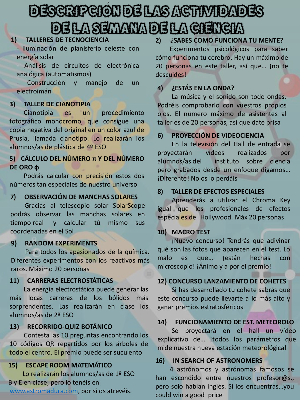 ACTIVIDADES SEMANA DE LA CIENCIA FINAL