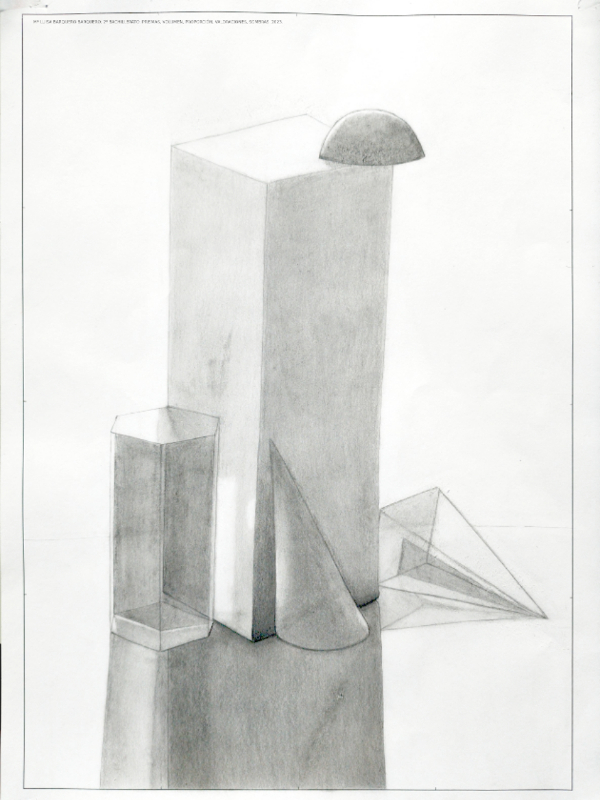 Mª LUISA BARQUERO BARQUERO. 2º BACHILLERATO. PRISMAS VOLUMEN PROPORCIÓN VALORACIONES SOMBRAS. 2023