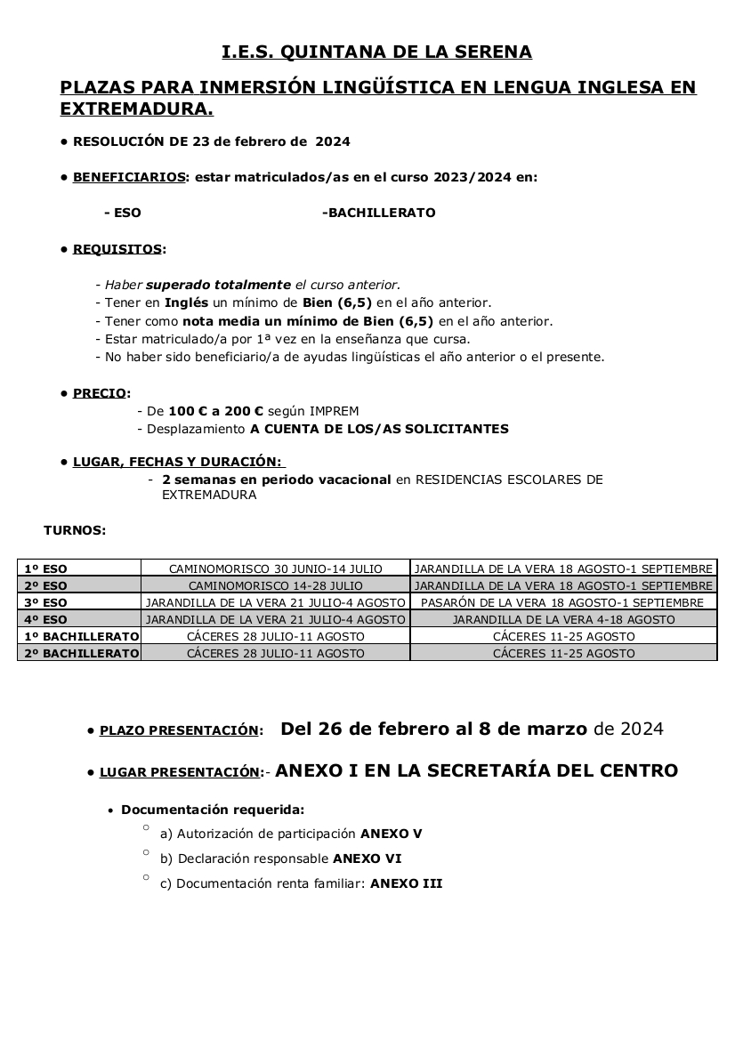 Resumen de requisitos inmersiones 2024