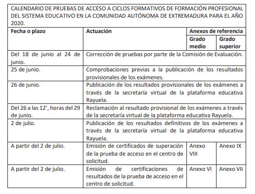 calendario pruebas de acceso