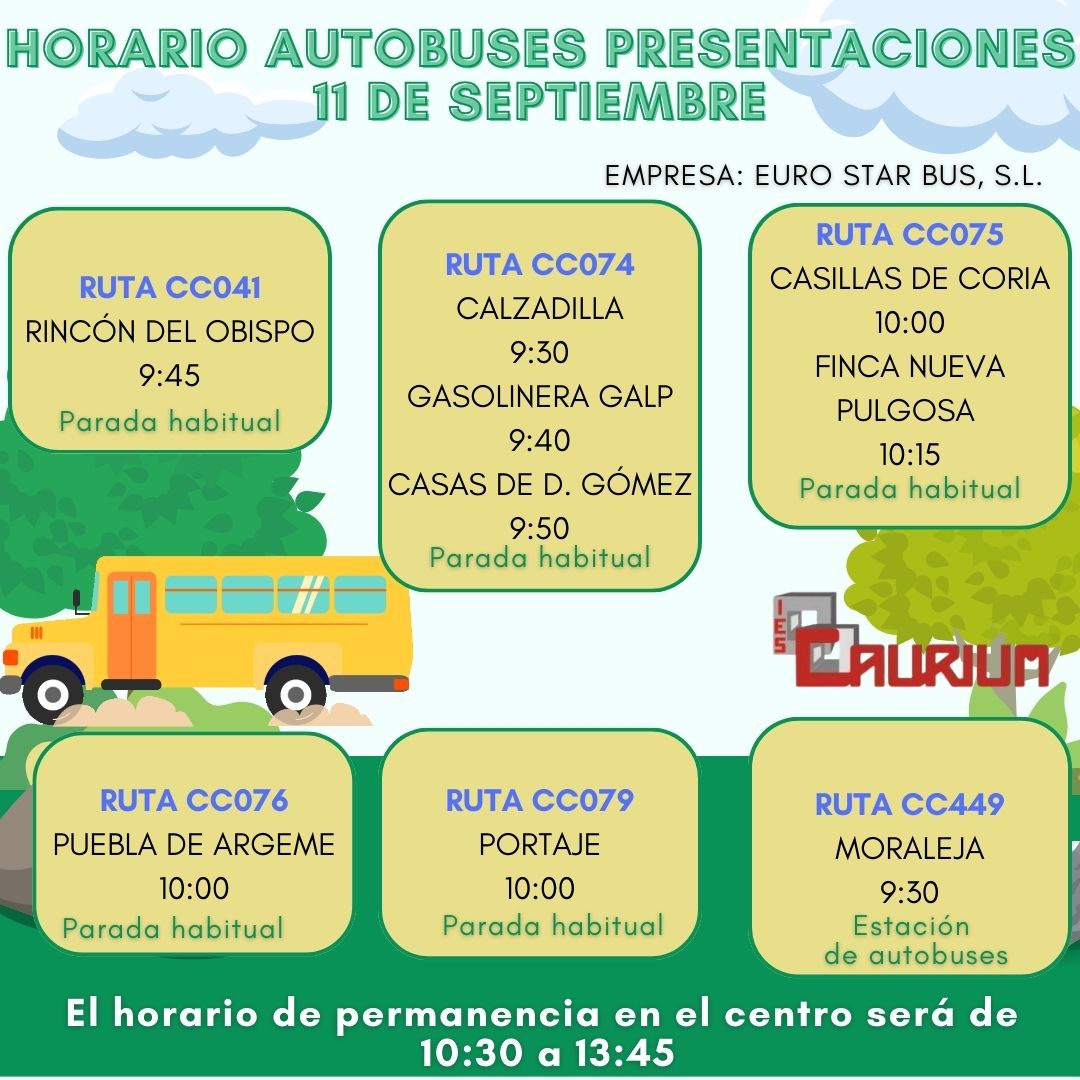 HORARIO AUTOBUSES 11 DE SEPTIEMBRE