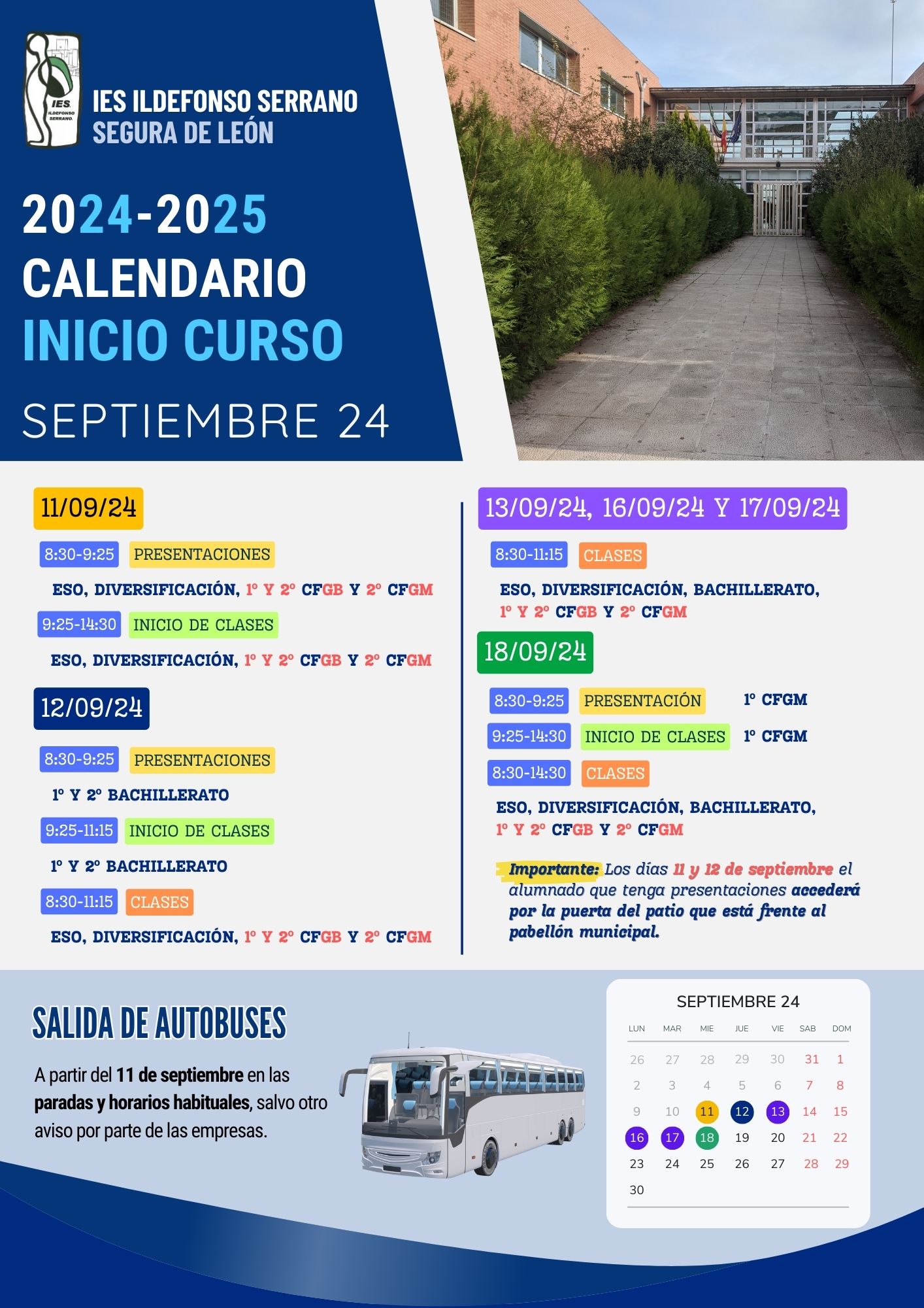 Calendario inicio curso 2024