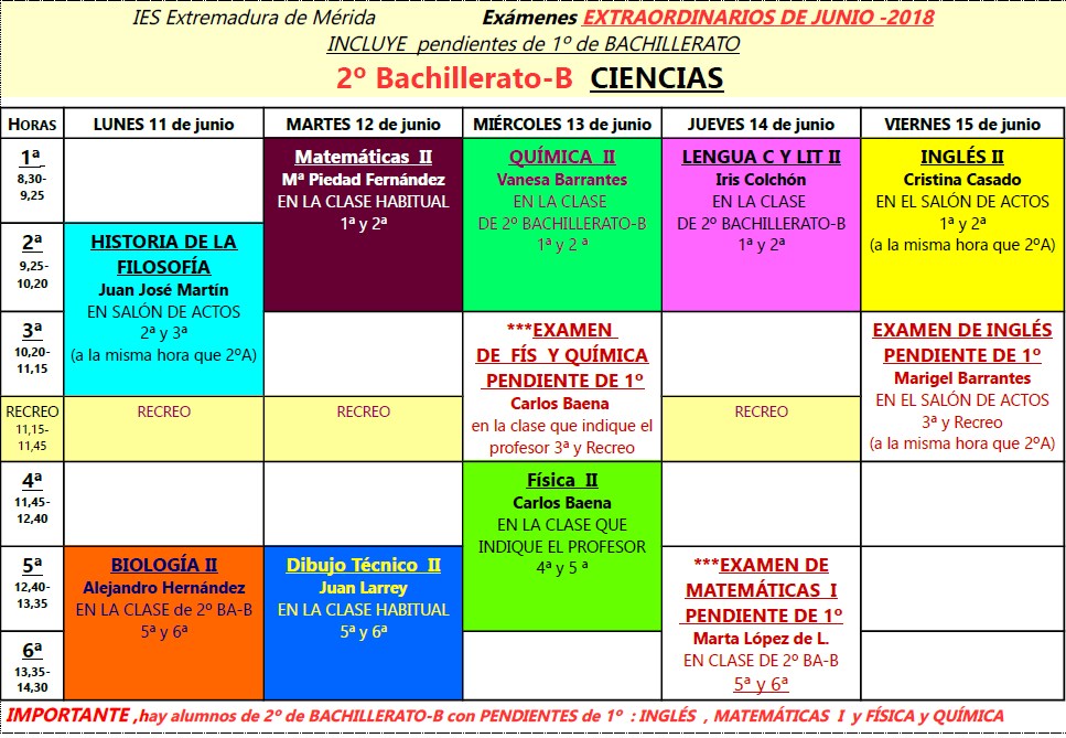 examenes 2º Bachillerato B junio