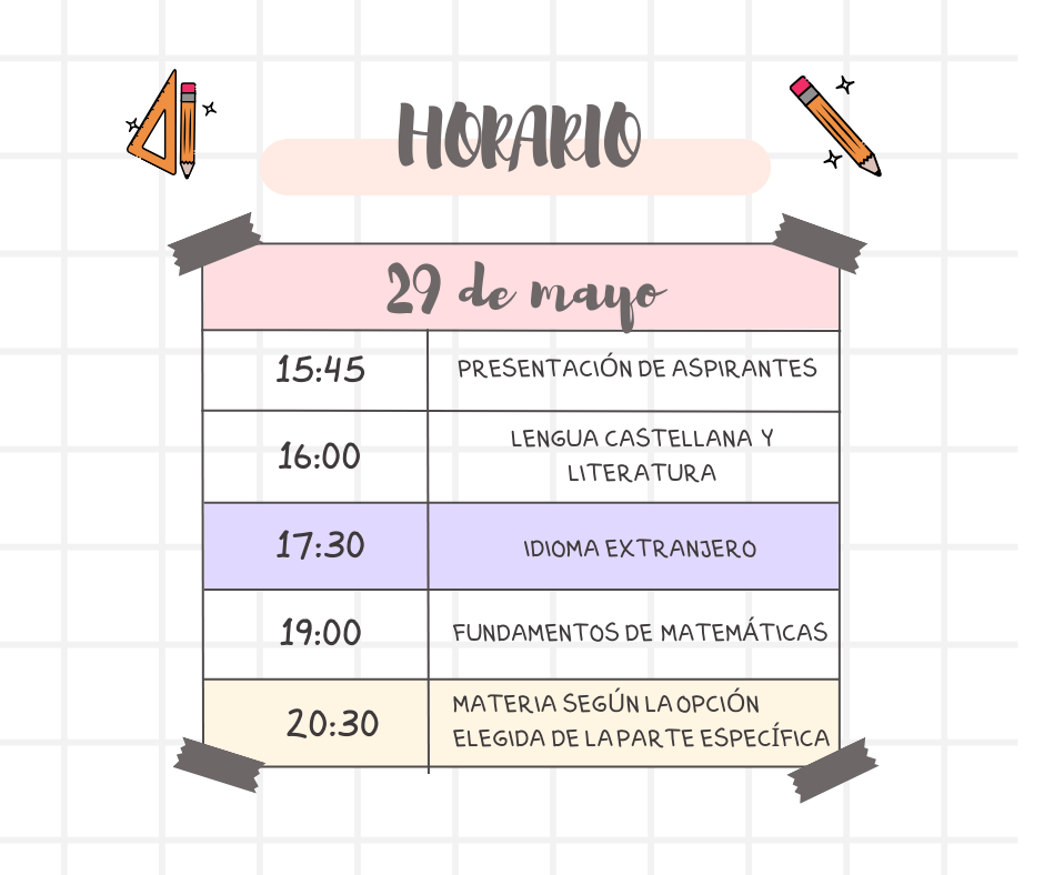 HORARIO PRUEBAS DE ACCESO 2